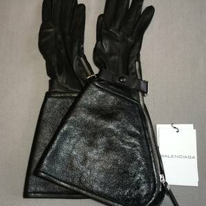 新品 バレンシアガ レザームートン ファー 手袋 本革 ロング グローブ 黒 ブラック BALENCIAGAの画像1