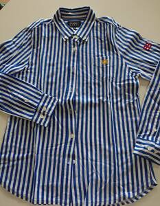 美品■パーリーゲイツ■鮮やか青×白ストライプ長袖シャツ サイズ0