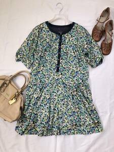 gaminerie Gaminerie floral print One-piece pleated skirt size M green navy series beautiful goods 