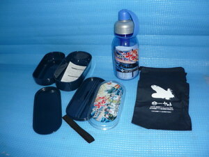 E* unused * Uchu Senkan Yamato 2 step lunch box chopsticks attaching . cooler,air conditioner bottle ( with logo pouch attaching )