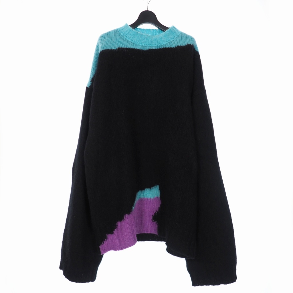 ラフシモンズ RAF SIMONS ウール モヘア オーバーサイズ カラーブロック ニット セーター 1 ブラック 黒 メンズ