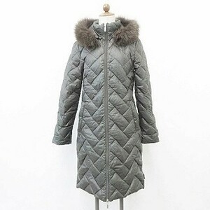 モンクレール MONCLER ダウンコート スタンドカラー ダブルジップアップ フード ファー ステッチ ナイロン ブラウン 茶 0 レディース