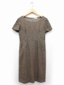  Balenciaga BALENCIAGA domestic regular One-piece short sleeves ound-necked knee height back fastener pocket 40 Brown tea /C lady's 