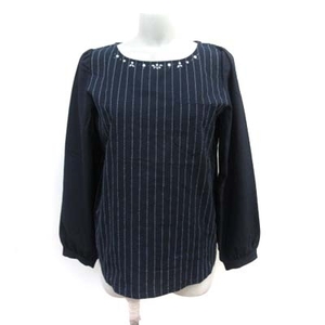  Nice Claup NICE CLAUP blouse pull over switch embroidery biju- long sleeve navy blue navy /YI lady's 