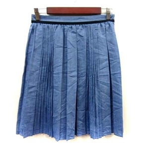  Untitled UNTITLED pleated skirt knee height flax .linen.2 navy blue navy /YI lady's 