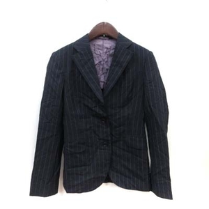 サルトリアリング Sartoria Ring テーラードジャケット 背抜き ストライプ ウール 40 黒 ブラック /YI レディース