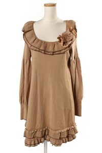  toe Be Schic TO BE CHIC One-piece knitted Mini fur brooch frill long sleeve?U tea Brown /au0409 lady's [ middle 
