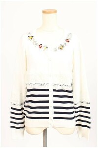 チェスティ Chesty 17SS Border Lace Cardigan カーディガン ニット ボーダー レース ビジュー F 白 ホワイト ayy0418 レディース