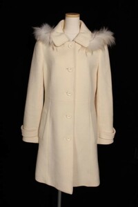 k Miki .k Kumikyoku KUMIKYOKU premium wool do Be coat hood turn-down collar fur wool 2 white white /*o0419 lady's [be