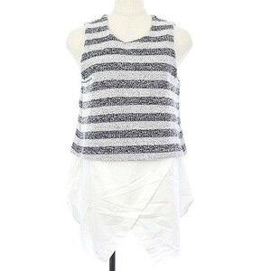 terek Ram DEREK LAM 10 CROSBY tunic U neck no sleeve border fake Layered slit 2 white white lady's 