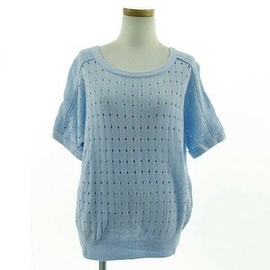  Beams Heart BEAMS HEART knitted short sleeves punching cotton light blue lady's 