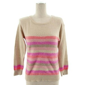 k Miki .k Kumikyoku KUMIKYOKU knitted long sleeve border linen. beige pink series 2 lady's 