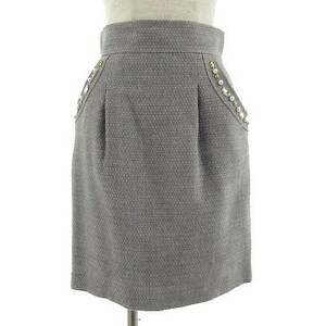  Queens Court QUEENS COURT skirt knee height tweed biju- attaching gray 1 lady's 
