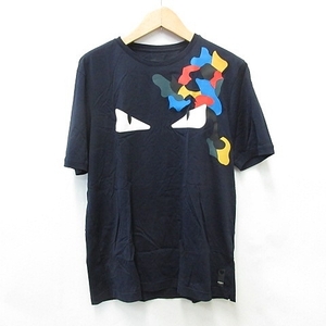 未使用品 フェンディ FENDI Tシャツ カットソー 半袖 丸首 モンスター 綿 ネイビー 紺 58 メンズ