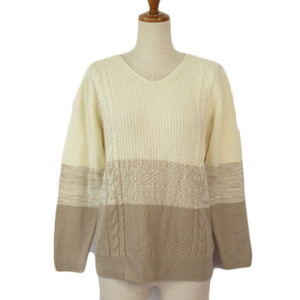  Alpha Cubic ALPHA CUBIC sweater knitted V neck M ivory beige lady's 