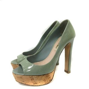  MiuMiu miumiu pumps high heel 12cm platform open tu enamel 34 1/2 21.5cm green green /HH lady's 