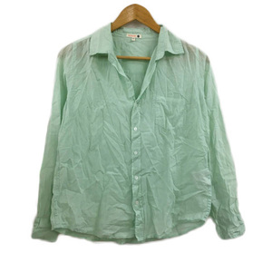 サンドリー SUNDRY シャツ スキッパーカラー 無地 シアー 長袖 1 緑 グリーン メンズ
