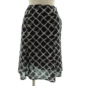  L ELLE skirt knee height flair .. pattern black black white 36 lady's 