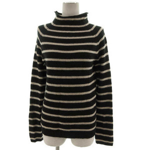  Vert Dense Vert Dense knitted sweater long sleeve border mok neck wool black black beige M lady's 