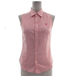  Ralph Lauren RALPH LAUREN shirt no sleeve stripe po knee embroidery pink white 5 lady's 