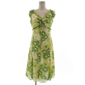  Fragile FRAGILE One-piece knee height flair floral print frill ribbon green green yellow green white 38 lady's 