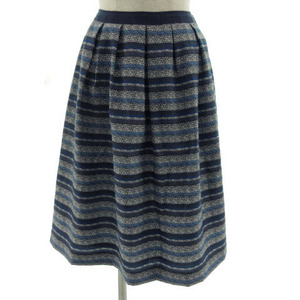  L ELLE skirt flair knee height total pattern border blue blue white navy navy blue 38 lady's 