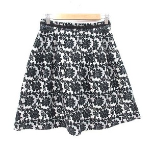  Queens Court QUEENS COURT flair skirt knee height floral print flocky check 2 black black /CT lady's 