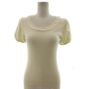  ef-de ef-de knitted short sleeves U neck race wool simple ivory 9 lady's 