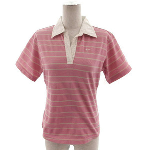 ナイキゴルフ NIKE GOLF ポロシャツ 半袖 ボーダー ピンク ピンクベージュ ホワイト 白 M レディース