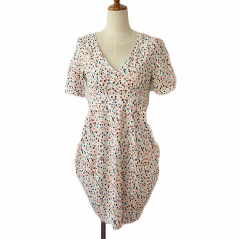 レイビームス Ray Beams ワンピース コクーン Vネック 総柄 半袖 0