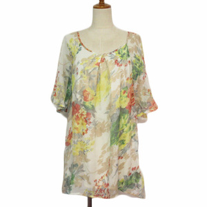 b-ju Roo doBou Jeloud One-piece tunic floral print . minute sleeve chiffon 38 white white lady's 