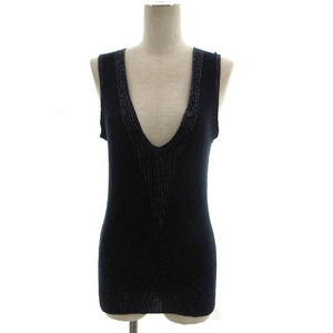  Indivi INDIVI knitted no sleeve V neck lame navy navy blue 38 lady's 