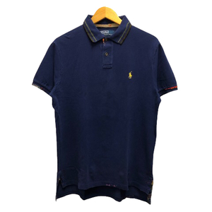 ポロ バイ ラルフローレン Polo by Ralph Lauren ポロシャツ 半袖 ロゴ ビーズ パッチワーク ステッチ M 紺 ネイビー メンズ