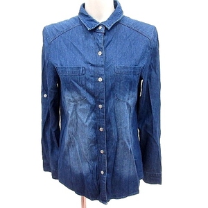 Озок озок рубашка блузя джинсовая джинсовая ткань с длинным рукавом 38 синий синий /rt ■ mo Ladies