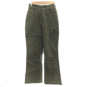  double si-WC flare pants slacks pants Easy pants long height silver chewing gum check pattern F khaki /YM3 lady's 