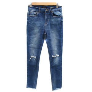 Jeanasis JEANASIS Denim брюки джинсы обтягивающий брюки лодыжка длина cut off повреждение обработка одноцветный S индиго /YK29 женский 