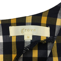 グローブ grove ブラウス カットソー プルオーバー ラウンドネック チェック 半袖 M 紺 黄 ネイビー イエロー レディース_画像5