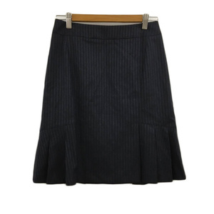  Ined INED skirt pcs shape knee height stripe wool 9 black navy blue black navy lady's 