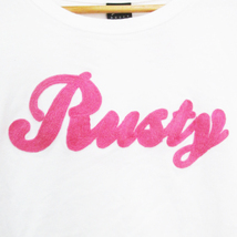 ラスティ RUSTY Tシャツ カットソー 半袖 Uネック 透け感 ロゴ M 白 ピンク ホワイト /FF45 レディース_画像3