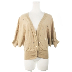  Cynthia Rowley CYNTHIA ROWLEY cardigan knitted V neck . minute sleeve do Le Mans wool biju-2 beige /AH11 * lady's 