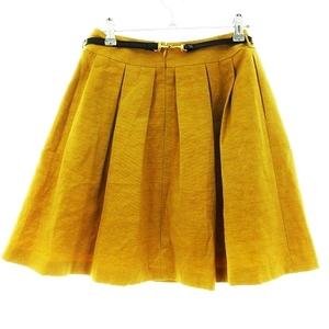  Rope ROPE skirt flair knee height thin tuck waist belt cotton plain 7 yellow yellow bottoms /ST lady's 