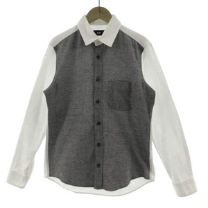 ハレ HARE シャツ 長袖 切替え 配色 日本製 ホワイト 白 ブラック 黒 SMALL メンズ