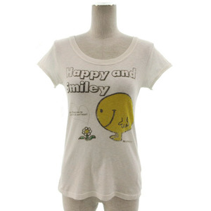 スナイデル snidel Tシャツ 半袖 かすれプリント MR.MEN LITTLE MISS オフ白 イエロー 黄 F レディース