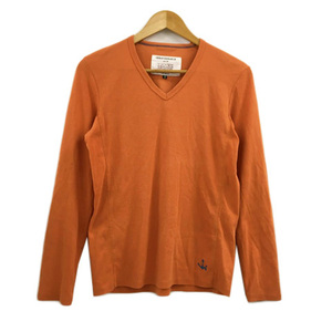 アーバンリサーチ URBAN RESEARCH Tシャツ カットソー プルオーバー Vネック 刺繍 長袖 38 オレンジ メンズ