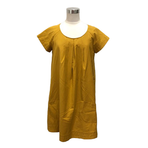  Gaminerie gaminerie One-piece mini height short sleeves round neck tuck wool .S yellow mustard yellow *MZ lady's 