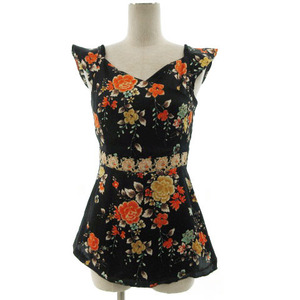  SunaUna Sunauna cut and sewn no sleeve kashu cool floral print black black multicolor 38 lady's 