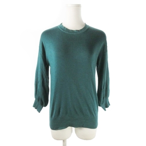  Rope ROPE knitted sweater crew neck 7 minute sleeve silk . silk . wool .38 green green /AO8 * lady's 