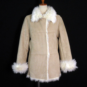  round a-ru You ru coat fake mouton fake fur 3 beige lady's 