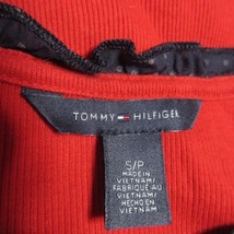 トミーヒルフィガー TOMMY HILFIGER カットソー リブ ヘンリーネック 長袖 フリル ドット S/P 赤 レッド /AO9 ☆ レディース_画像6