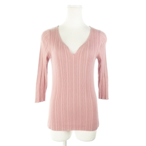  Nano Universe nano universe knitted sweater rib V neck 7 minute sleeve side slit 36 pink /AH12 lady's 